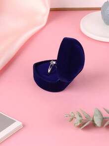 1入心形絨面求婚戒指盒,珠寶包裝盒,耳環禮品盒 - 藍色 - 查看 8