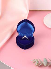 1入心形絨面求婚戒指盒,珠寶包裝盒,耳環禮品盒 - 藍色 - 查看 6