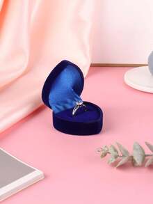 1入心形絨面求婚戒指盒,珠寶包裝盒,耳環禮品盒 - 藍色 - 查看 7
