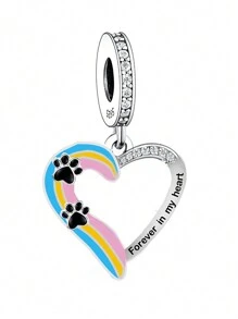 1入單純925銀貓爪-永遠在我心型掛墜,彩虹色水滴飾珠,男女皆宜diy紀念派對飾品 - 銀色 - 查看 1