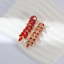 Cinmilada 2 件方晶鋯石簇葉耳環女式 14k 鍍金紅寶石綠祖母綠藍寶石 3 色水晶吊墜耳環適合婚禮派對舞會選美生日聖誕禮物 - 鞭炮 - 查看 12