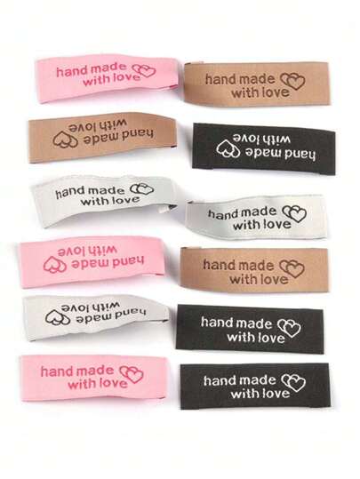 50 st 5*1,6 cm Flerfärgad handgjorda med hjärtmönster tygetiketter, påsydda klädetiketter, plaggtillbehör, gör-det-självtillbehör