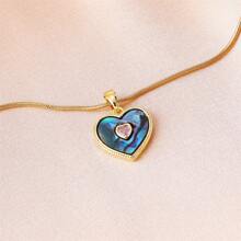 1 件時尚不銹鋼彩色貝殼裝飾橢圓形鑽石愛情吊墜鎖骨鍊毛衣鏈項鍊適合女士日常佩戴 - 金色 - 查看 8