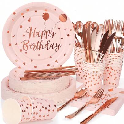 84 قطعة طقم أدوات حفلة عيد الميلاد باللون الزهري الذهبي ، طبق عشاء ورقي ذهبي مطبوع بالطباعة الفضية، أطباق حفلة وردي ذهبي بقطر 7/9 بوصة، أكواب ومناديل ورقية ذهبية مطبوعة بالطباعة الفضية، مناسبة لتزيين حفلات أعياد الميلاد