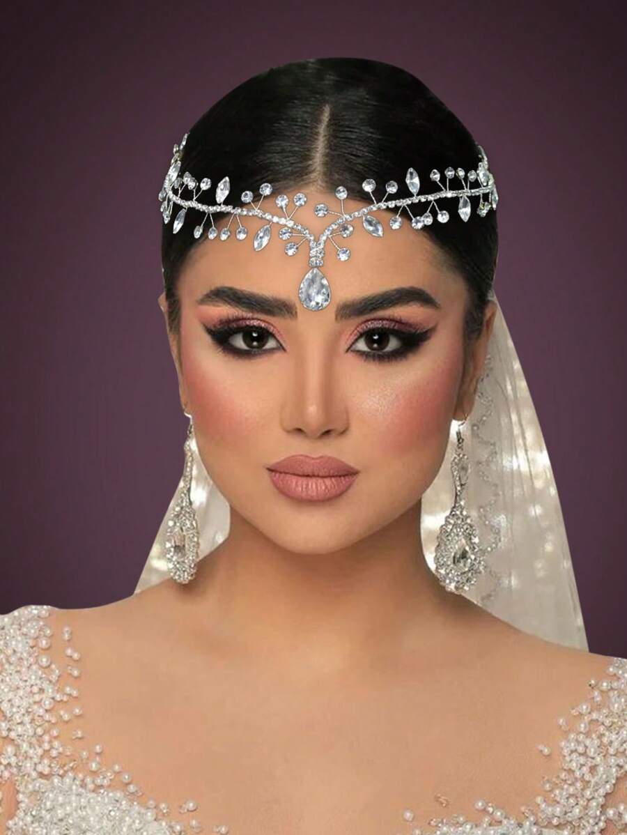 1p Bridal Simple Updo With Diamond Tiara, Water Drop Headband