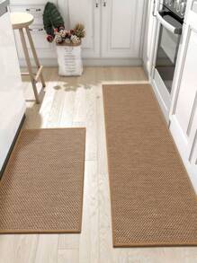 1pc Polyester Material, Minimalist Modern Style, Fashion Woven Pattern Anti-Slip, Easy To Clean, Foot Relieving, Wear-Resistant, Waterproof, Suitable For Kitchen Function Mat, Thickened Bathroom Kitchen Decor - Coffee Brown - View 5
