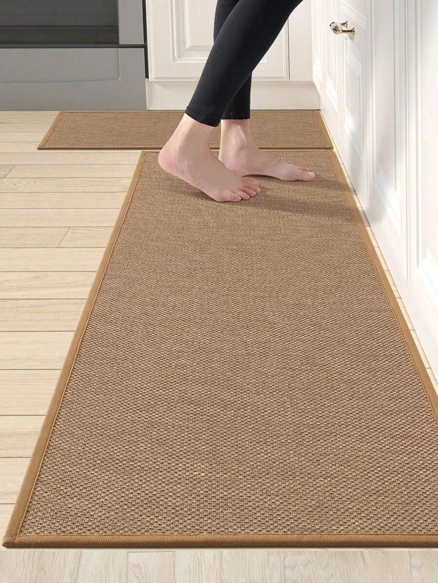 1pc Polyester Material, Minimalist Modern Style, Fashion Woven Pattern Anti-Slip, Easy To Clean, Foot Relieving, Wear-Resistant, Waterproof, Suitable For Kitchen Function Mat, Thickened Bathroom Kitchen Decor