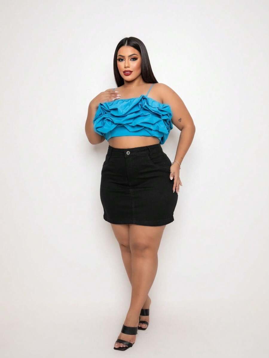 Plus Size Denim Skirts - màu đen - Xem 1