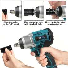 Newone 18v 1/2吋無刷無線沖擊起子,最大扭矩500n.m,2000 Mah電池,3個驅動沖擊轉子,快速eu充電器 - 藍色 - 查看 4