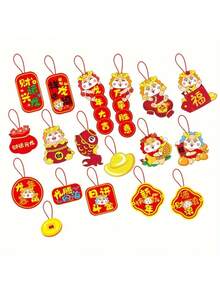 18pcs, Chinese New Year Pendants, Bonsai Decor, Window Decor, Door Decor, Home Decor, Chinese Good Luck Gift For Safety Health Wealth And Success, Spring Festival Decor Supplies - Red - View 3