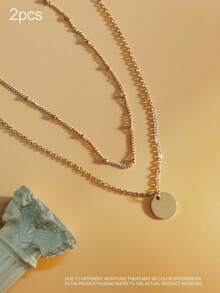 2入組/件簡約時尚304不銹鋼14k金雙層心形&圓形紋理吊墜項鍊,適合女性日常穿著和聚會,珠寶禮物 - 心/2pcs - 查看 8