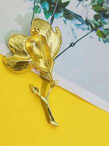 1個復古白色琺瑯繪製的白色玉蘭花胸針,具有高端感和獨特風格 - 金黃色 - 查看 7