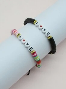 Clay Beads Love Letter String Bracelet Set For Valentine'S Day Gift Matching Bracelets Couple - Multicolor - View 2