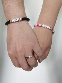 Clay Beads Love Letter String Bracelet Set For Valentine'S Day Gift Matching Bracelets Couple - Multicolor - View 1