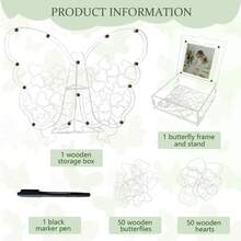 1套替代婚禮來賓簿,帶有50顆心形、50隻蝴蝶、記號筆、婚禮裝飾、接待牌、周年慶典、紀念品的亞克力蝴蝶相框 - 白色 - 查看 3