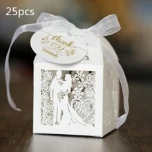 5 X 5 X 8 厘米激光切割珠光纸礼品盒，配丝带、感谢标签、心形和玫瑰装饰，适用于婚礼、情人节、派对礼品 - 小容量 - 白色 - 查看 2