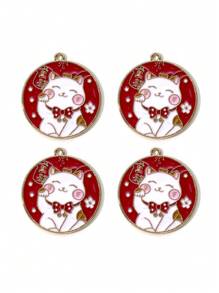 4 件裝幸運風貓形 Diy 珠寶吊墜適合耳環、項鍊、手鍊製作 - 紅色 - 查看 5