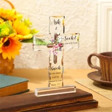 Cruz cristiana de pie acrílico, regalos inspiradores con versículos de la biblia y oraciones. Regalos cristianos con temática de girasol para mujeres, hombres, amigos, mamá, esposa y colegas (Estilo atractivo)