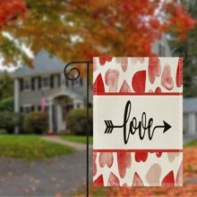 1pc Valentine'S Day Garden Flag With Cupid'S Arrow & Heart Design, Printed With Linen-Like Fabric For Double Sided Decor, Suitable For Balcony, Window, Desk, Garden, Square, Lawn - Multicolor - View 1