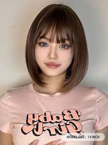 Haircube 12 吋女式短直髮假髮,酒紅色酒紅色和黑色多彩合成假髮,搭配瀏海鮑伯假髮,適合日常生活和派對。 - 間色 - 查看 5