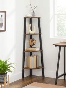 VASAGLE Libreria Angolare a 4 Ripiani, Scaffale ad Angolo, Portaoggetti, Porta Piante per Soggiorno, Stile Industriale, Struttura in Acciaio, Marrone Vintage e Nero