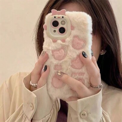 New 5 Heart Plush Phone Case Suitable For IPhone 17 Pro Max/ 17 Pro/ 16/ 15 Pro Max/ 15 Pro/ 15/ 14 Pro Max/ 14 Pro/ 14, New 13 Pro Max, Comfortable And Warm, Minimalist, Cartoon Design For Women