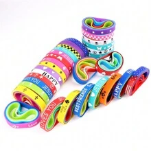 10/20pcs/Pack Sports & Casual Heart/Character/Butterfly/Skull Print Silicon Elastic Bracelet For Men, Women, Daily Wear, Festival Party And Gift Accessory