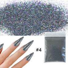 10克全息银色美甲闪粉，精细激光铬颜料粉，专业美甲用品 - 黑色 - 查看 2