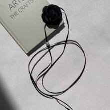 1條法式復古玫瑰花帶珍珠串珠頸鍊 - 黑色 - 查看 3