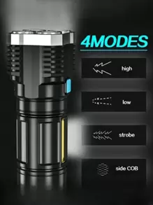 1pc Rechargeable Led Flashlight, Waterproof Strong Light Flash Light 4*LED, Battery Display, COB Side Light,Outdoor Multifunctional Portable Household Flashlight For Emergency, Hiking Camping