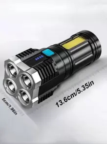 1pc Rechargeable Led Flashlight, Waterproof Strong Light Flash Light 4*LED, Battery Display, COB Side Light,Outdoor Multifunctional Portable Household Flashlight For Emergency, Hiking Camping