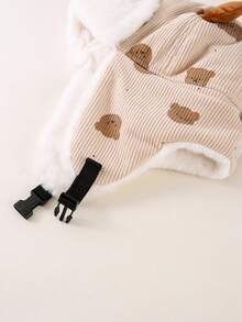 1頂冬季保暖針織帽,適用於寶寶男女款,設有可愛的卡通熊圖案和耳瓣 - 米色 - 查看 3