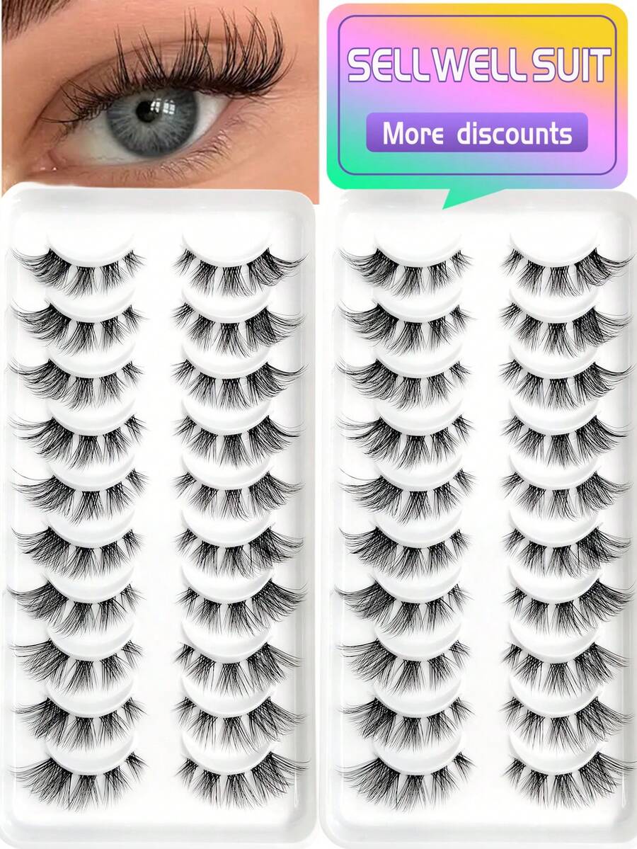 Asiteo 20pcs/Set, Hot Selling, Suitable For Creating Natural And Realistic Cluster False Eyelashes, Short Stem Transparent Lashes With Cartoon Eye Makeup Effect, Suitable For Cartoon Style Eye Makeup - Black - View 1