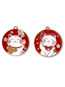 4 件裝幸運風貓形 Diy 珠寶吊墜適合耳環、項鍊、手鍊製作 - 紅色 - 查看 3