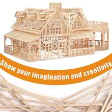 130pcs Assorted Size Balsa Wood Sticks Set, Diy Building Model Material, Easy To Cut - Beige - View 2