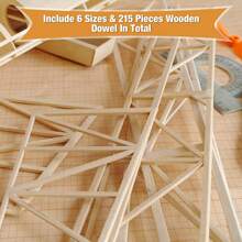 130pcs Assorted Size Balsa Wood Sticks Set, Diy Building Model Material, Easy To Cut - Beige - View 5