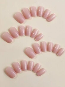 24入短方形壓花假指甲,純色法式設計短方形指甲貼,簡約質感美甲應用手工製作女性和女孩 - 彩色 - 查看 3