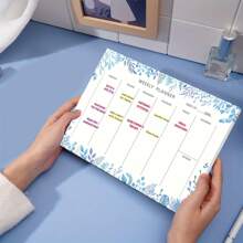 BUBU 1張一週計畫記事本撕下式日曆表52張無日期待辦事項記事本桌面計畫器計畫墊生產力追蹤器,適合工作目標筆記統籌安排日程工作腦力激盪,花卉藍色 - 藍色 - 查看 6