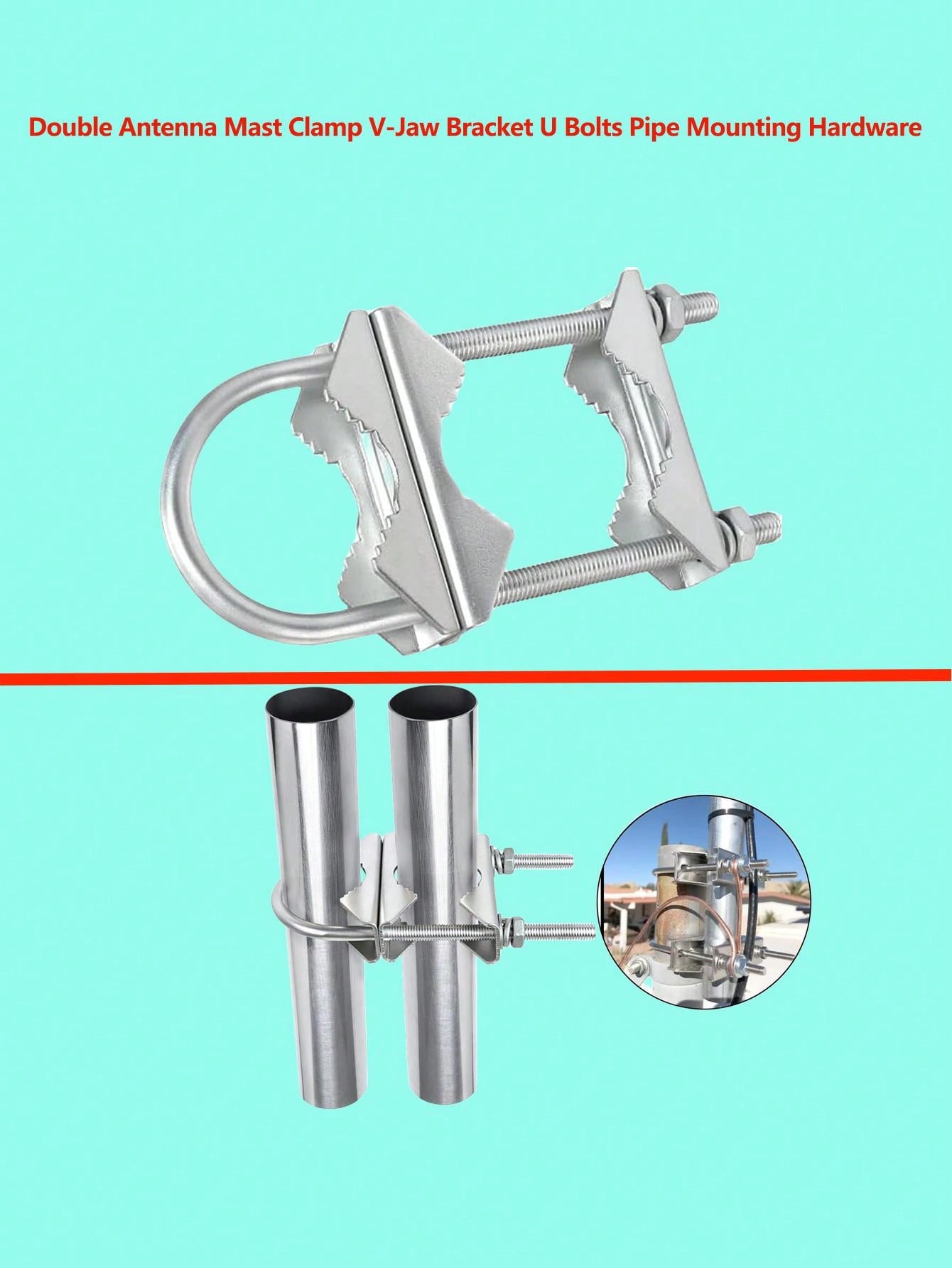 Double Antenna Mast Clamp VJaw Bracket UBolts Pipe Mounting Hardware