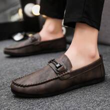 休閒、時尚、舒適的商務和日常男士皮革樂福鞋 - 棕色 - 查看 1