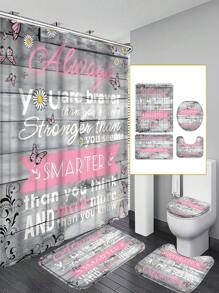 1pc Butterfly & Encouragement Phrase Printed Simple Pattern Shower Curtain Or Mat, Bathroom Supplies Waterproof Shower Curtain Set Comes With 12 Shower Curtain Hooks - Multicolor - View 1