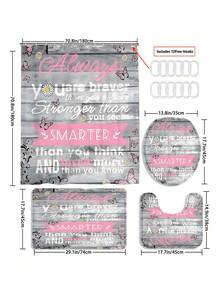 1pc Butterfly & Encouragement Phrase Printed Simple Pattern Shower Curtain Or Mat, Bathroom Supplies Waterproof Shower Curtain Set Comes With 12 Shower Curtain Hooks - Multicolor - View 2