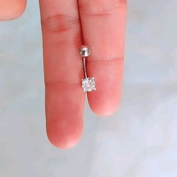 Piercing Umbigo Pedra Zircônia Prata 925 e Haste em Aço