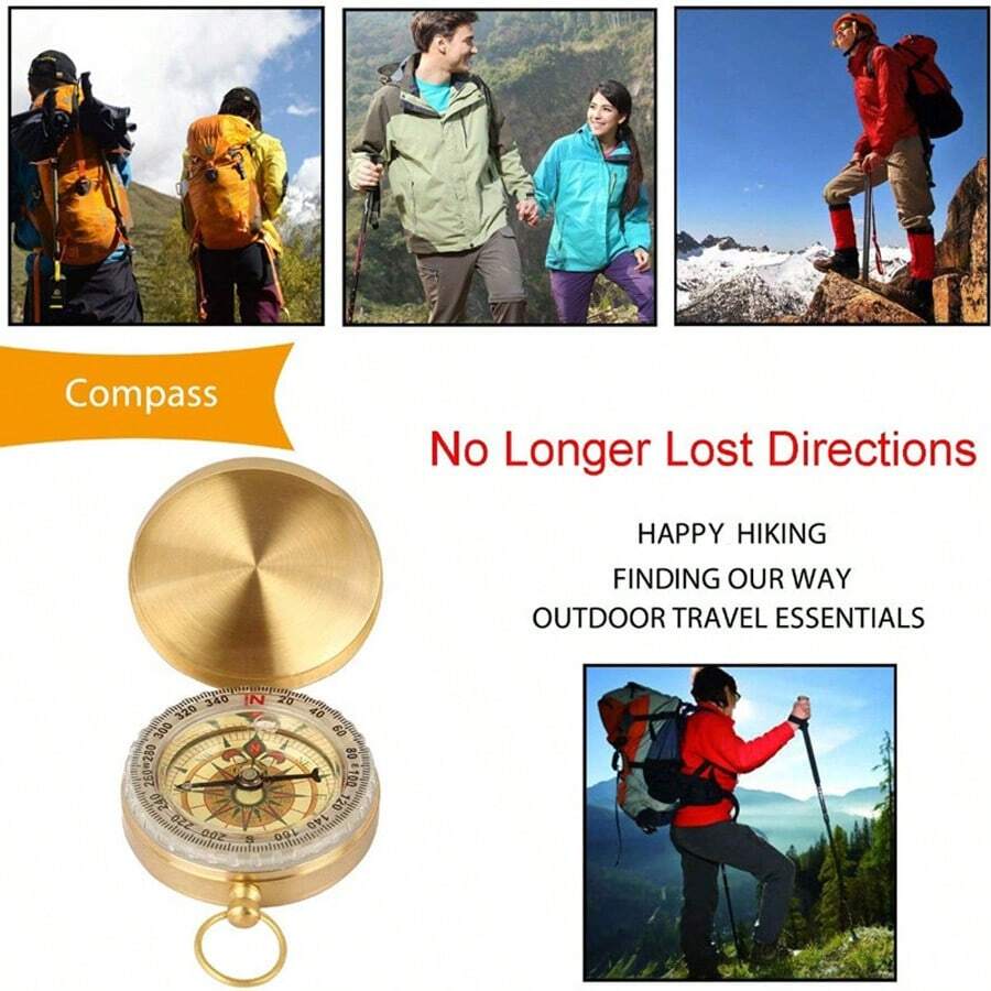 1pc G50 Pure Copper Pocket Watch With Flip Compass - Multifunctional Outdoor Mountaineering Tool With Luminous Dial And Protective Cover - Gold - View 1