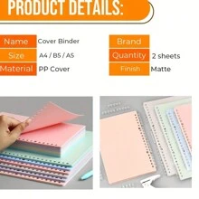 硬皮筆記本松葉套,2入組a4/b5/a5可更換diy套,馬卡龍色筆記本套,環型裝訂松葉筆記本套 - 淺藍色 - 查看 7