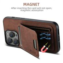 Suteni PU Leather Stand Phone Case Card Holder Wallet Phone Case Compatible With IPhone 16 Pro Max 15 Plus 14 13 12 11 For Galaxy S25 S24 Ultra S23 S22 For Pixel 9 Pro XL 8A 7 /Black/Brown/Blue/Purple/Pink