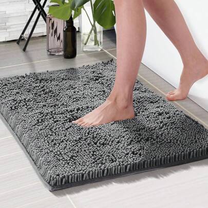 1pc Dark Grey Chenille Absorbent And Quick-Drying Bath Mat, Modern Minimalist High Pile Anti-Slip Bathroom Carpet, Machine Washable Chenille Mat, Easy To Clean Bathroom Mat, Shower Mat, Bathroom Anti-Skid Mat, Indoor Entrance Small Carpet, Suitable For Bathroom, Laundry Room, Bathroom Doorway, Sink Area, Shower Room, Carpet, Bathroom Decoration, Bathroom Accessories, Bathtub, Shower Mat Bath Rug Outdoor Rug Door Mat Fall Decor Back To School Entryway Decor