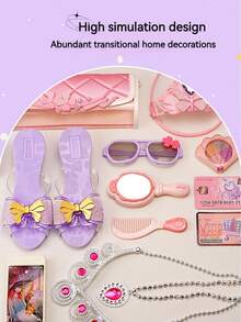 兒童扮演玩具(6件肩背袋配件套裝)女孩扮演高跟鞋、珠寶、項鍊、耳環、手提袋服裝套裝。是節日、生日、聖誕、新年給女孩的完美禮物。 - 粉 - 查看 5