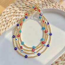 Turkish Evil Eye Beaded Necklace For Women With Personalized Style 18 K. Gold Plated Non-Fading Copper Gold-Plated Bead Clavicle Chain For Women - Apricot - View 1