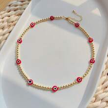 Turkish Evil Eye Beaded Necklace For Women With Personalized Style 18 K. Gold Plated Non-Fading Copper Gold-Plated Bead Clavicle Chain For Women - Apricot - View 5